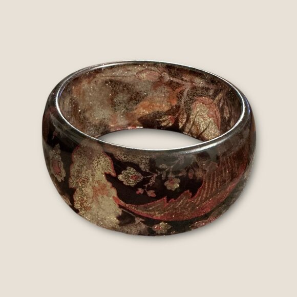 Vintage Estate Floral Glitter Resin Bangle Bracelet - Picture 3 of 4
